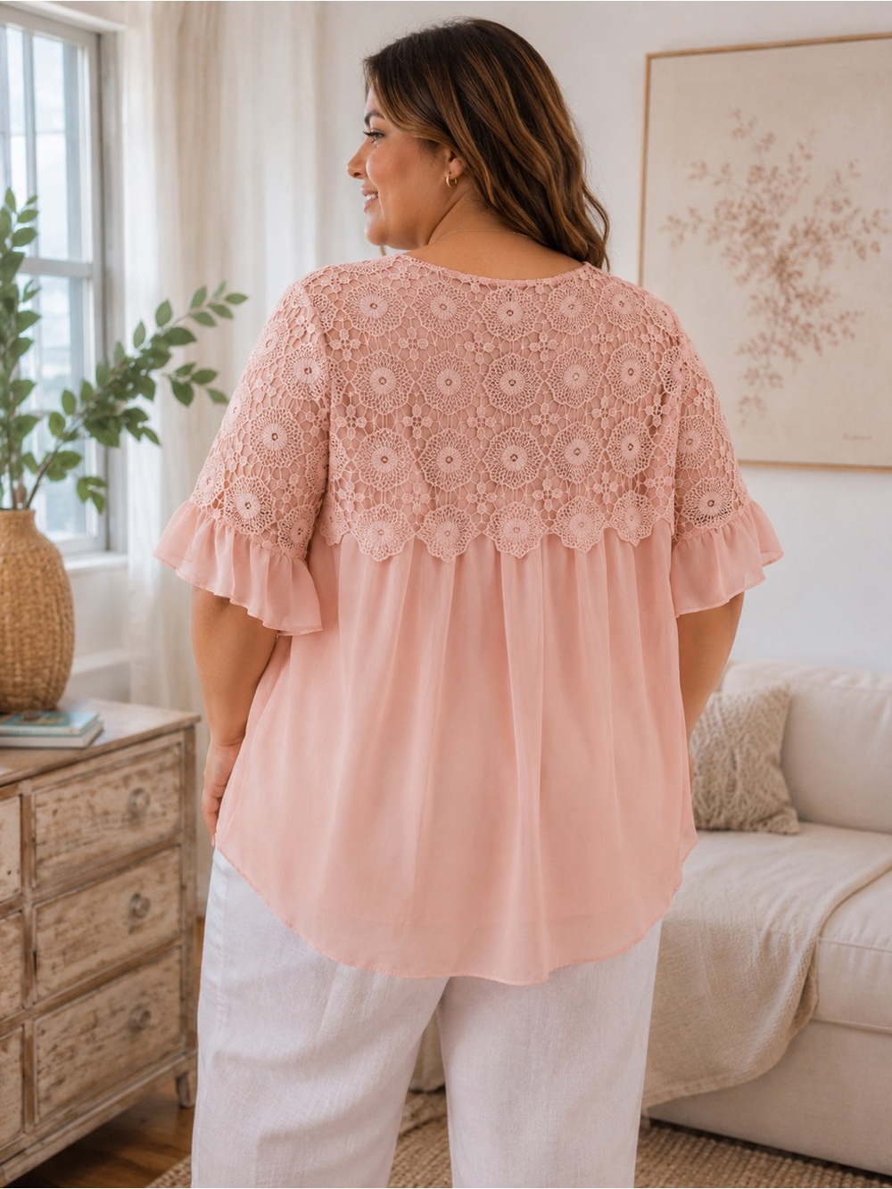 Simply Couture Blush Pink Lace Chiffon Tunic Top 3/4 Sleeve Plus Size 3XL NWT - Picture 11 of 11